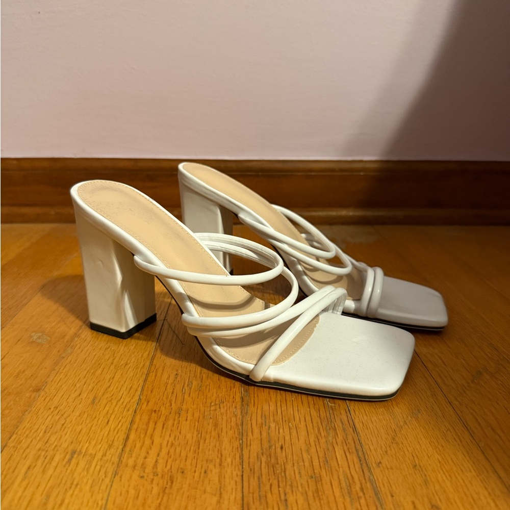 SHEIN White Strappy Block Heels